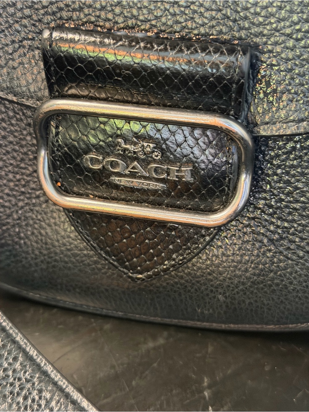 Coach Morgan Saddle Bag Pebbled Leather Snakeskin Gunmetal Black Crossbody Logo - Picture 2 of 11
